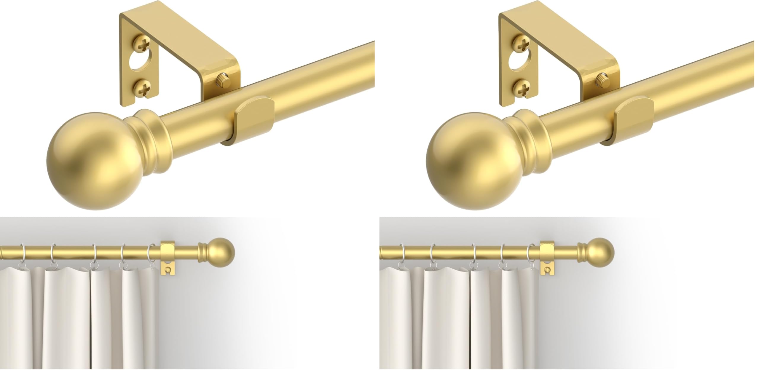 Curtain Rods for windows 32-48 inch, 5/8 inch Decorative Gold Splicing Heavy Duty Metal Curtain Rod set with Brackets (Pack of 2)