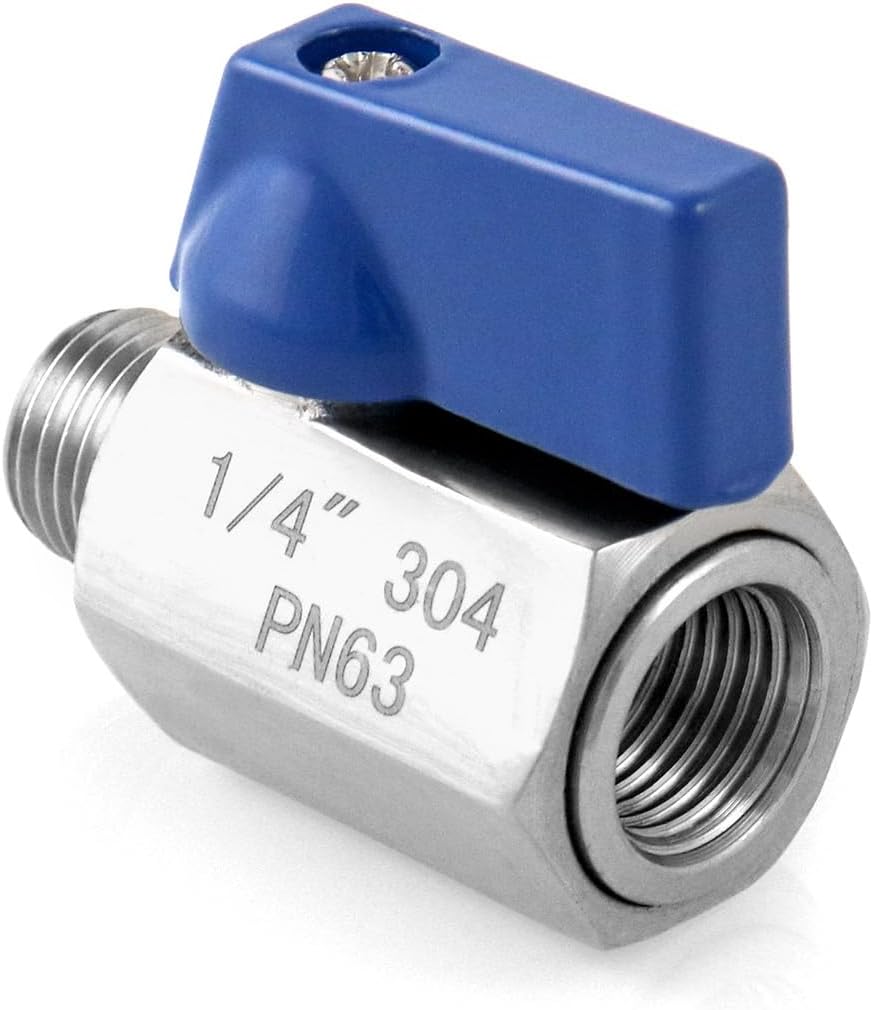 QWORK Mini Ball Valve, 10 Pack 1/4" NPT Thread Female and Male 304 Stainless Steel Shut-Off Valves
