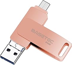 BASETEC USB Memory for Smartphones, 3-in-1 Flash Drive, Lightning/Type-C/USB 3.0, PC Computer, High-Speed Data Transfer, iPhone Data Migration, Compatible with iOS/Android/Mac (Pink, 64GB)