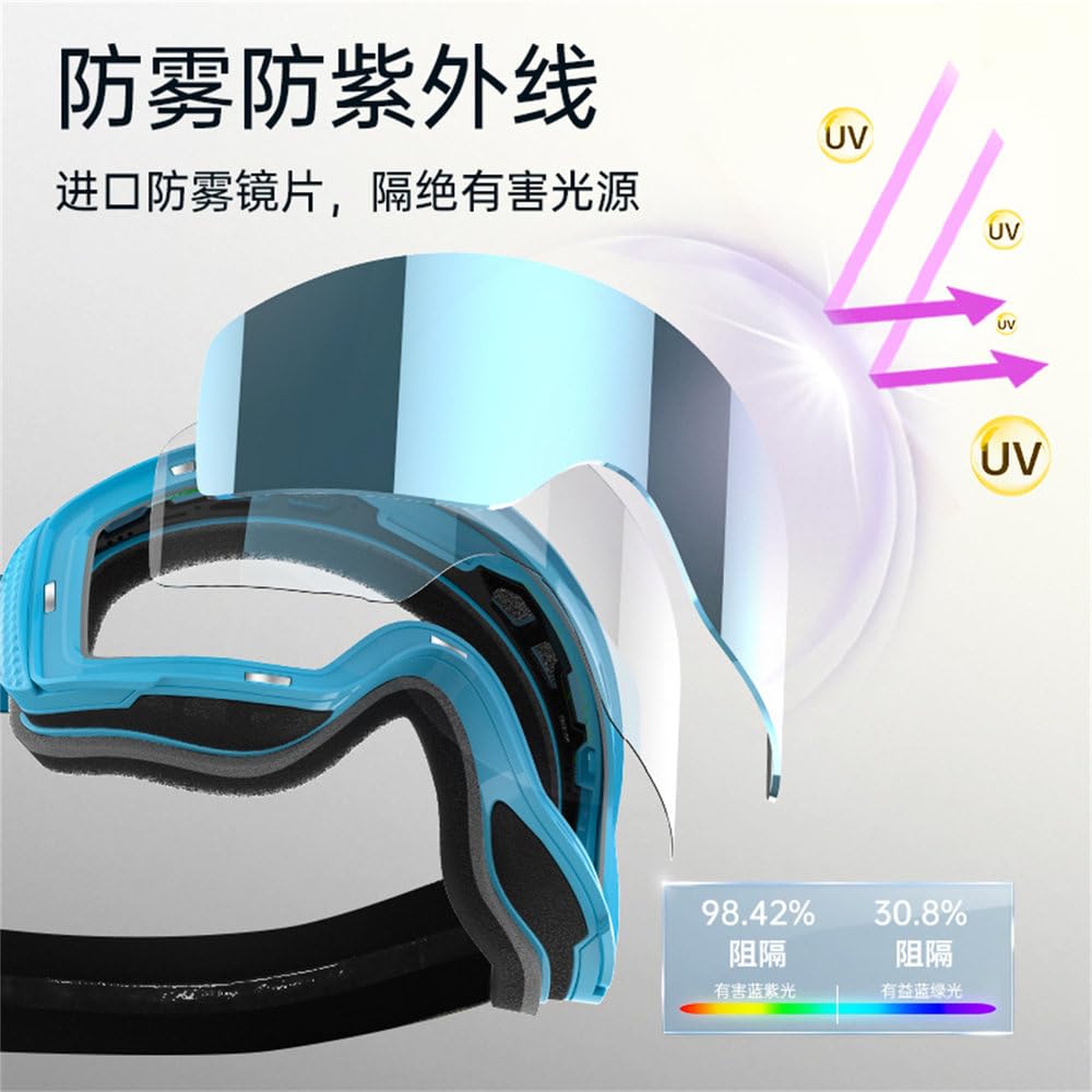 Maschera da sci magnetica ad alta definizione per uomo e donna, grande superficie cilindrica, doppio strato anti-appannamento