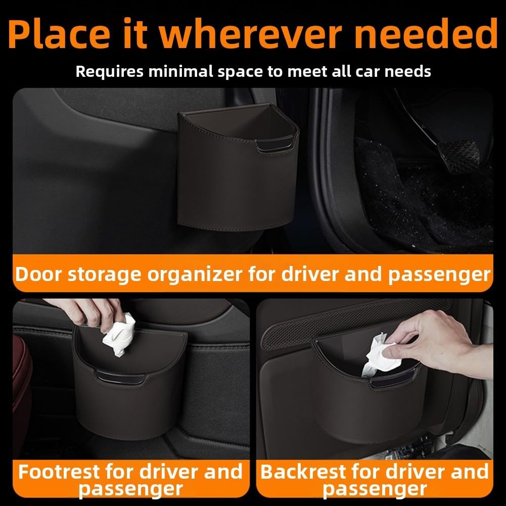 FUBESK Poubelle de voiture avec doublure imperméable amovible, double couche en ABS et cuir, bac de rangement compact pour porte de voiture ou siège avant, noir