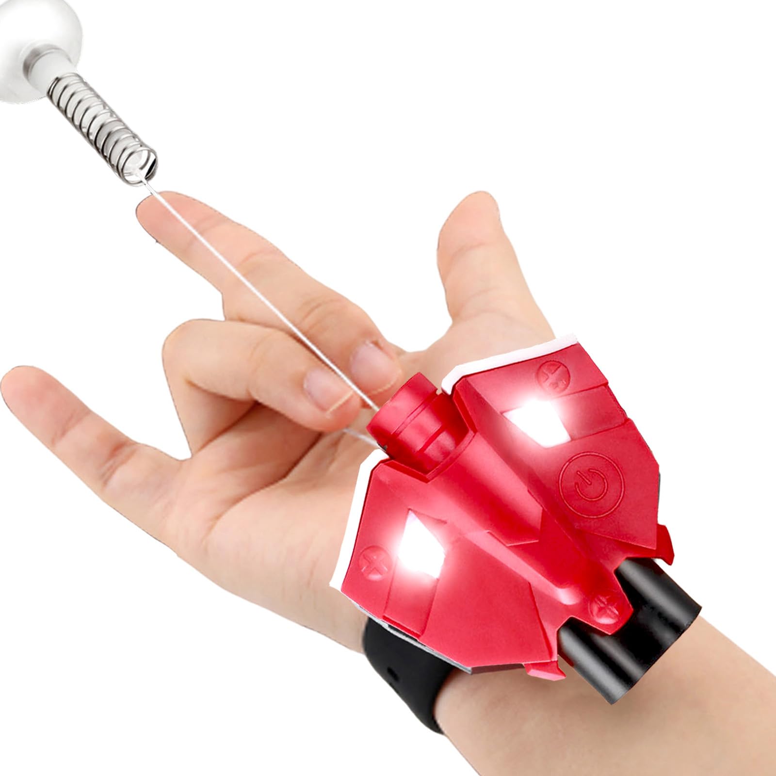 Spider Web Shooters Real Silk Launcher Wrist with Magnetic Sensor Light - Can Grab Objects, Realistic Cool Gadgets Stuff Fun Superhero Role-Play String Toys for Kids Boys Men Birthday Gifts (Red)
