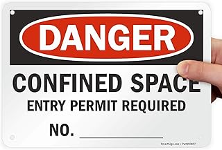 SmartSign 7 x 10 inch “Danger - Confined Space, Entry Permit Required No. …..” Write-On OSHA Sign, 55 mil HDPE Plastic, Red, Black and White