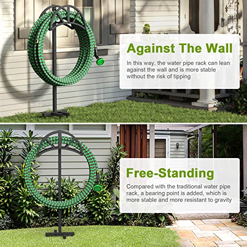 Mr IRONSTONE Garden Hose Holder,4 Spikes Water Hose Holder Holds 125-feet Hose,Freestanding Hose Stand Made of Heavy Duty Steel,Expandable Garden Hose for Outside Yard Lawn, Black