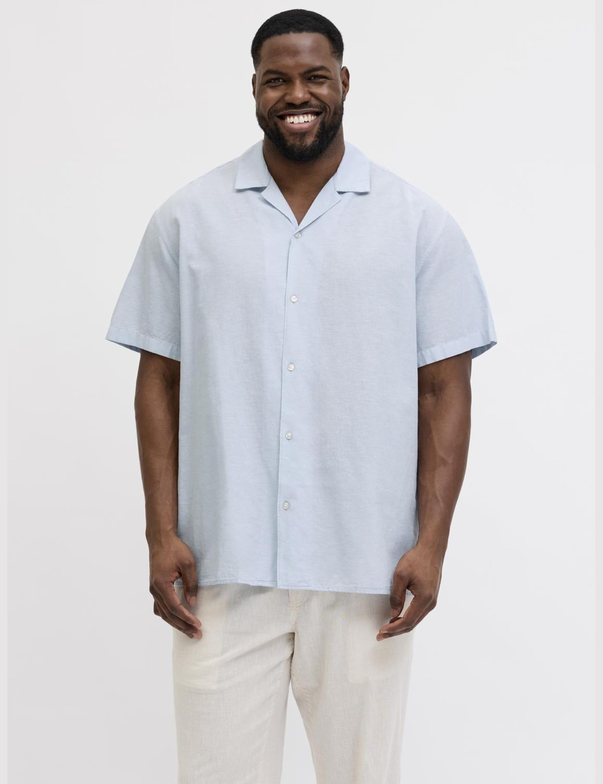 Jjebreeze Linen Blend Resort Shirt Pls - Plus Size, Celestial Blue, 3XL