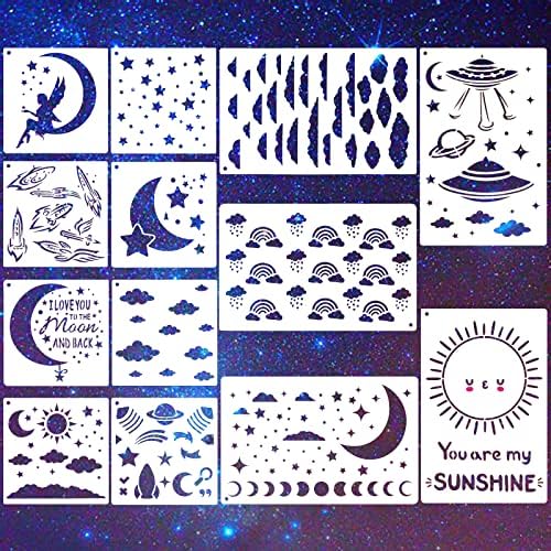 Triple Moon Phase Stencil - Reusable 11.7x8.3 Inch PET Template For DIY Wall Art & Crafts