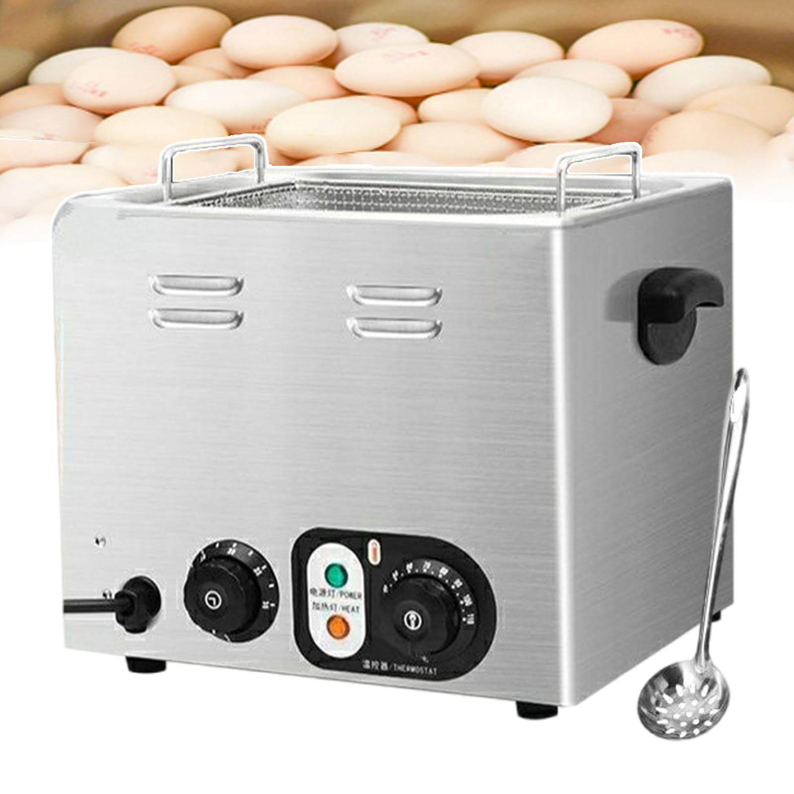 Hervidor De Huevos Eléctrico Comercial con Canasta De Malla, Hervidor De Huevos De 6 L con Fuente Termal, Máquina para Cocinar Huevos De Acero Inoxidable Profesional, 2,6 Kw