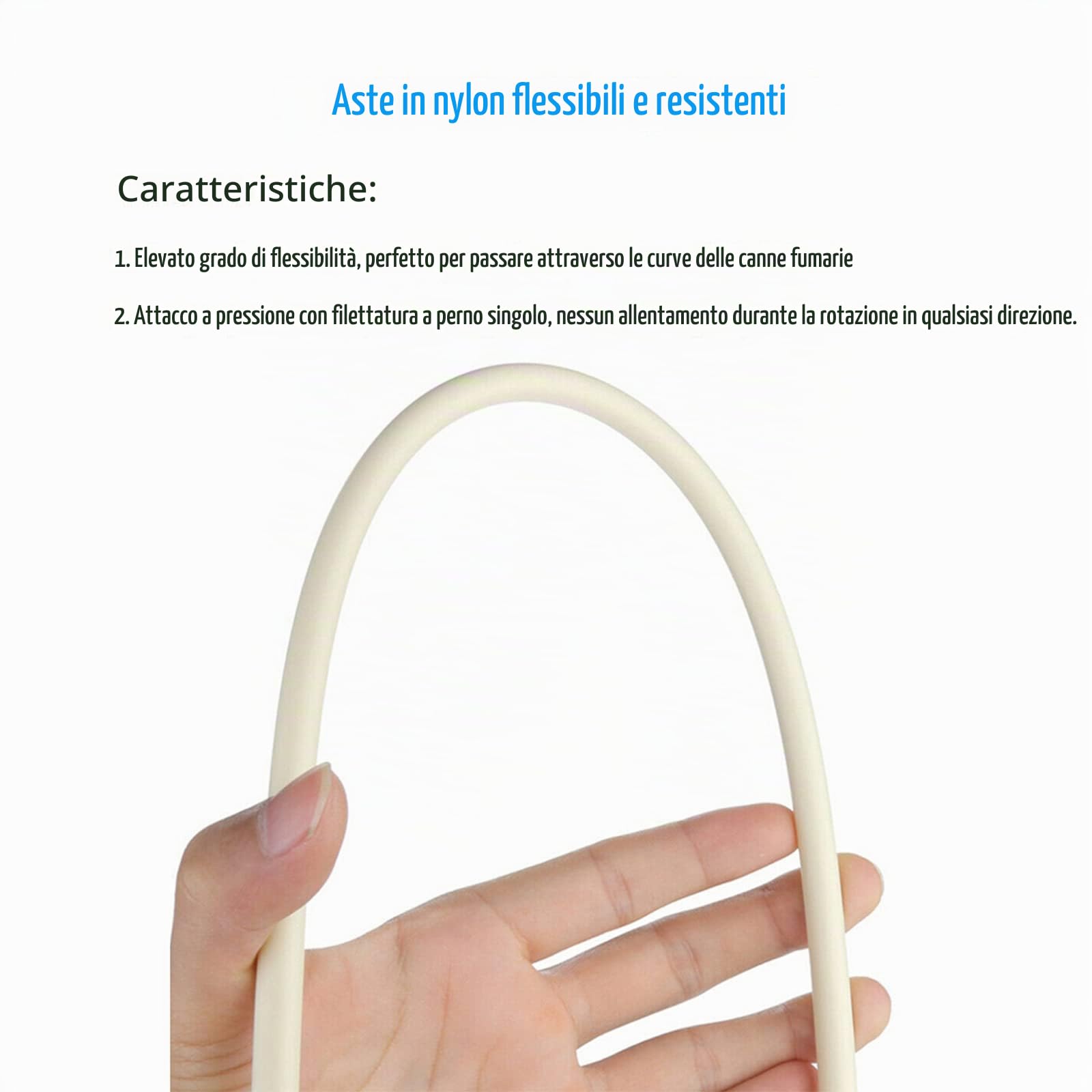 Set di spazzole per camino, spazzola per canna fumaria, set di pulizia con 18 aste flessibili, 2 testine in nylon (2 testine, 18 aste)