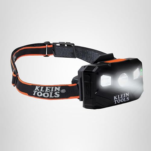 Klein Tools 56048 Rechargeable LED Headlamp with Adjustable Fabric Strap, 400 Lumens, All-Day Runtime