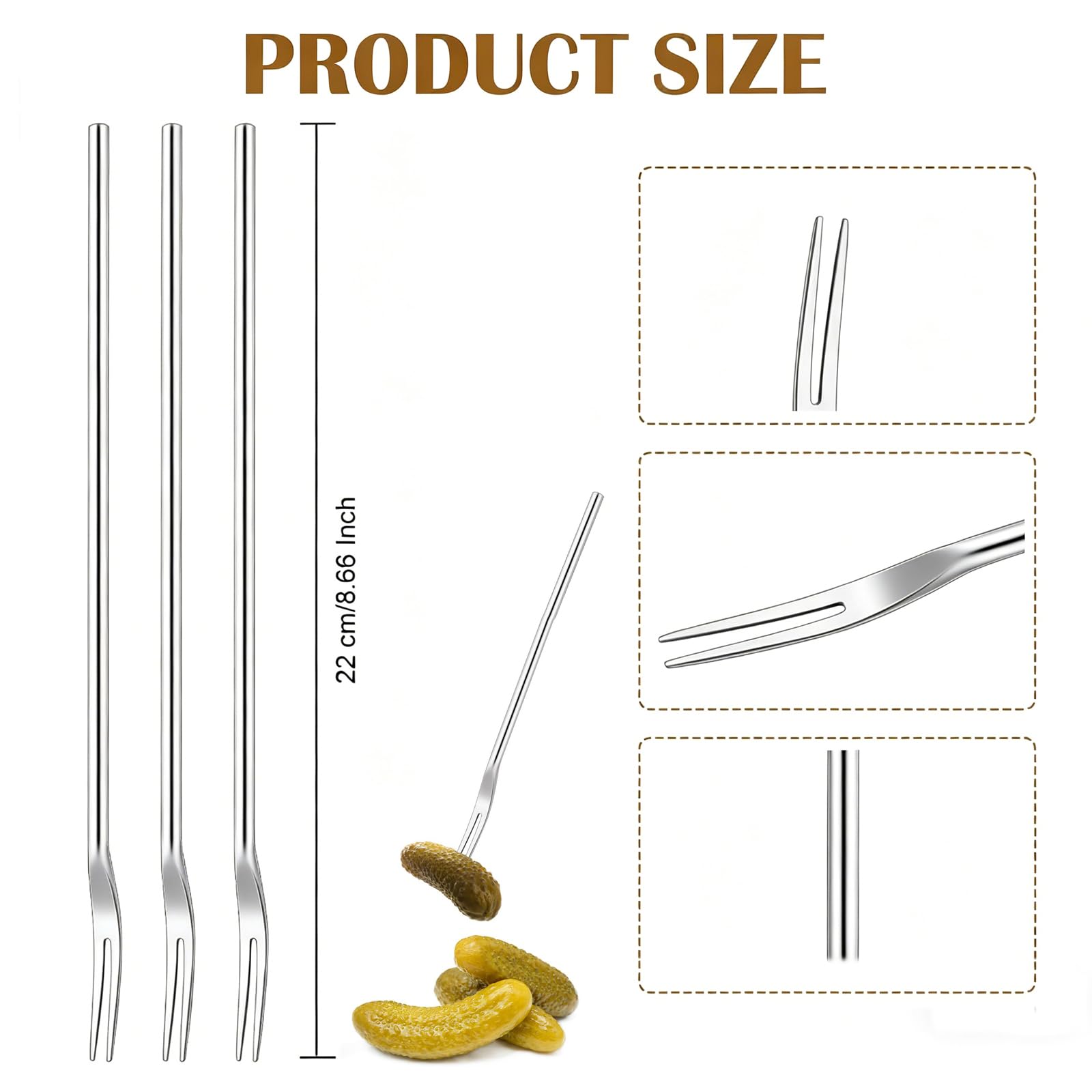 3 Pcs Pickle Fork, 8.6 Inches Long Handle Olive Fork 304 Stainless Steel Pickle Picker 2-Tine Cocktail Fork for Jar Dessert Appetizer Fruit Vegetables Salad — Amazon image 2