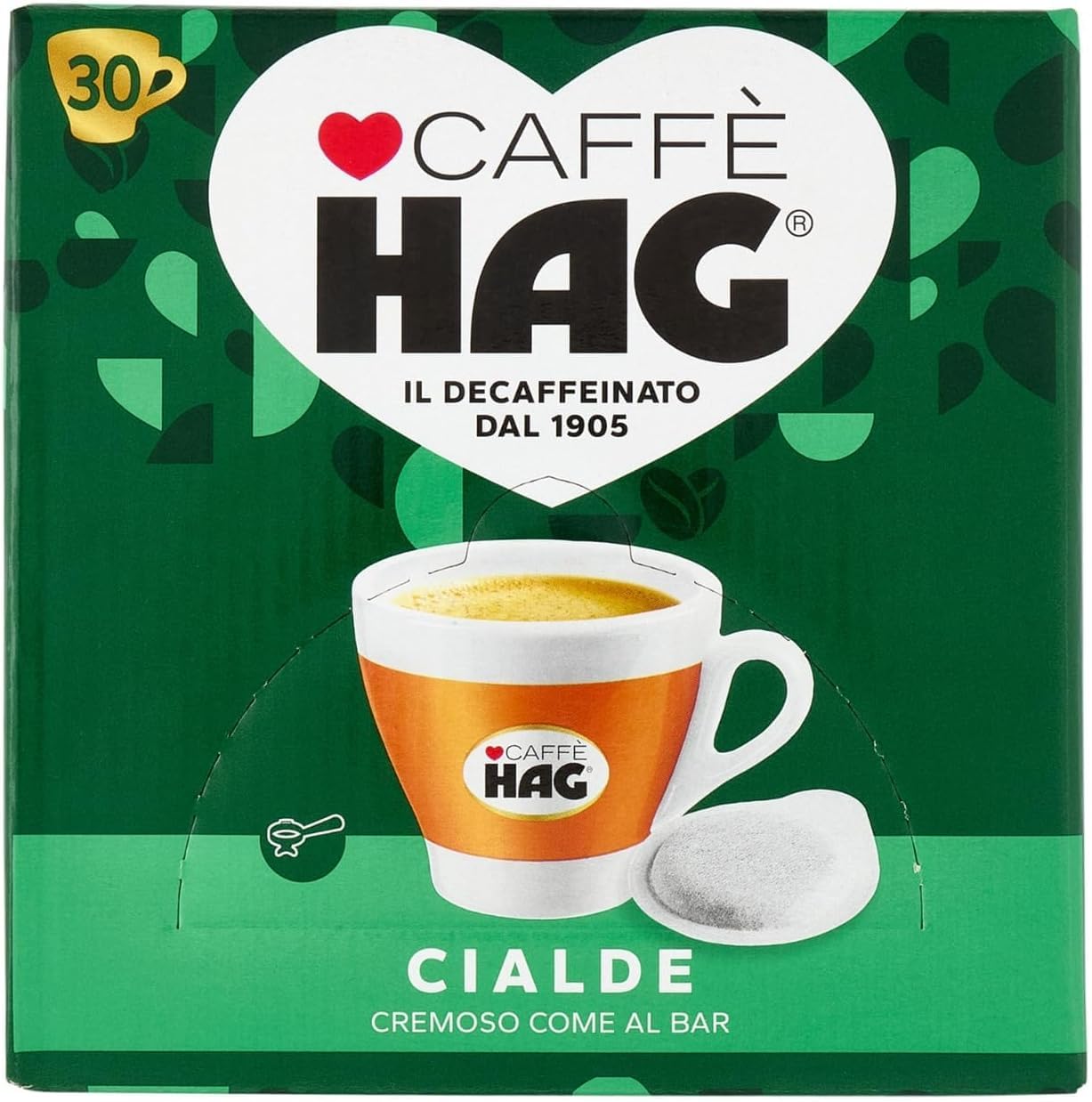 HAG - Caffè in Cialde ESE Decaffeinato - 180 Cialde - 6 Confezioni da 30 - Miscela Espresso per Macchina Portafiltro Monodose - Caratterizzato da un Aroma e Gusto Delicati -DD-