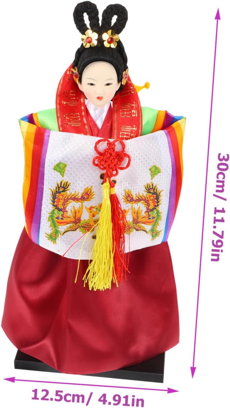 Vaguelly Korean Hanbok Doll Figurine Traditional Silk Craft Decoration for Home Office Gifts Adorable Korean Style Doll for Collectors and Hanbok Enthusiasts