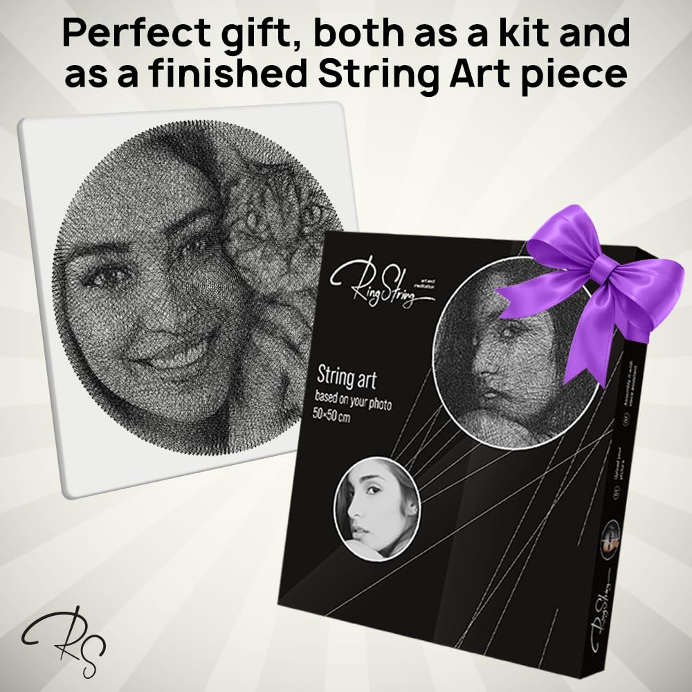 RingString - Kit per lavori artistici con filo DIY | Regalo personalizzato | Il tuo soggetto preferito come ritratto con filo | Motivo a scelta | Quadro (Maxi 50x50 cm)