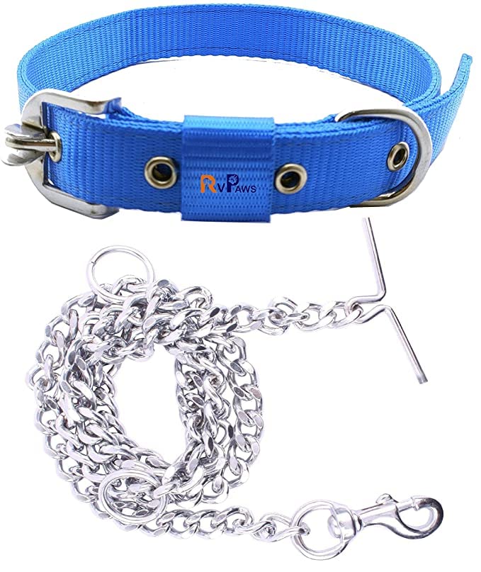 Woofy Non-Toxic Heavy Duty Combo Pack of Stainless Steel 5 Feet Long Leash Chain with 12-16 Inch Adjustable Nylon Collar Belt Set Ideal for Small and Medium Dogs (Blue) (B0C5DX5DJ5) Amazon Price History, Amazon Price Tracker