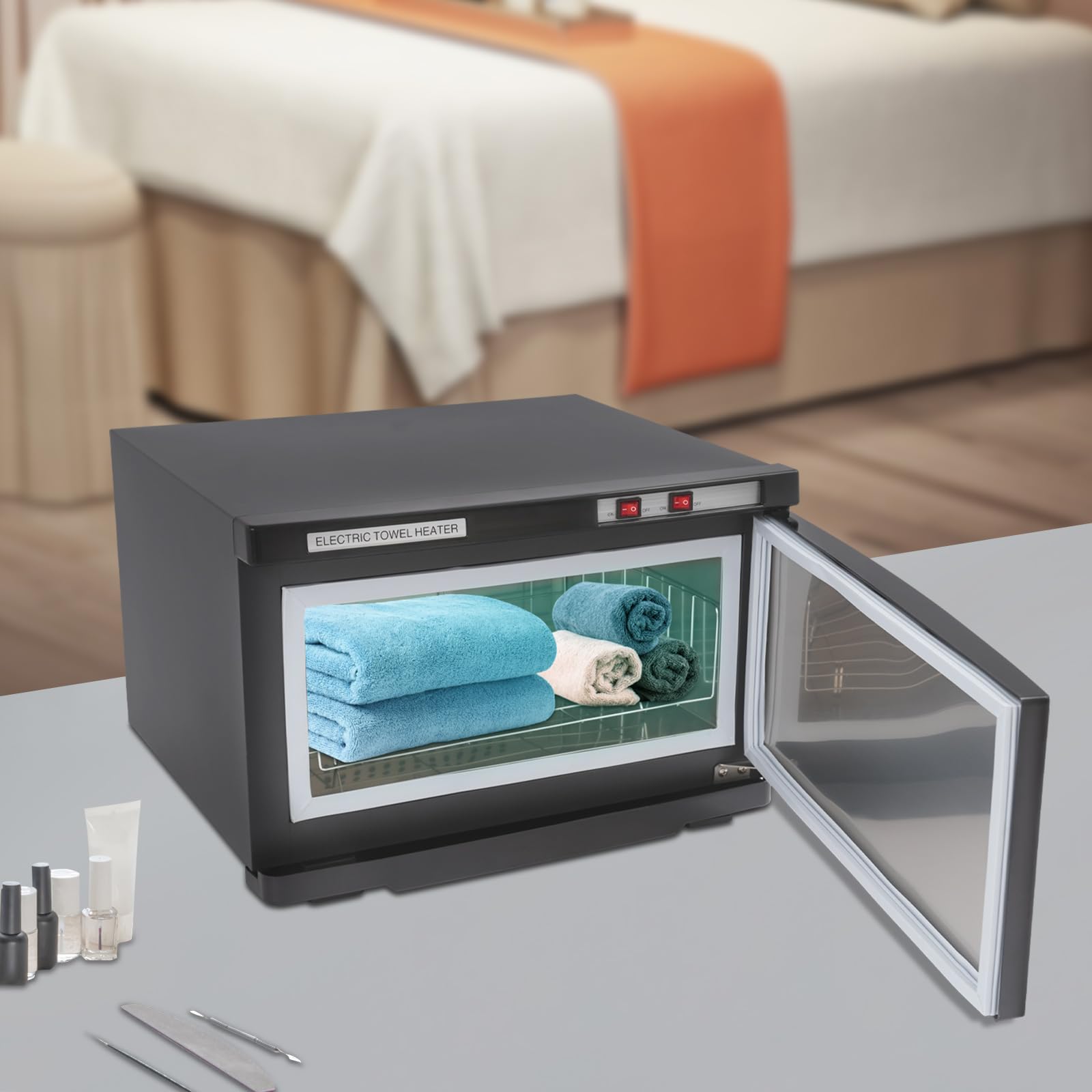 Scaldasalviette Scaldasalviette Comprime Asciugamani Asciugamani Caldo Cabinet Sterilizzatore Luce UV 25 L, Radiazione elettromagnetica +Riscaldamento, Spa E Bagno (Nero)