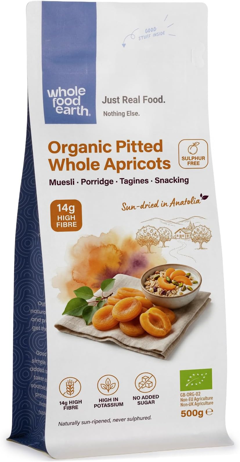 Wholefood Earth Organic Pitted Whole Apricots – 500 g | GMO Free | Vegan | High Fibre | Certified Organic