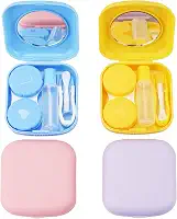 QVVQ 4 peças de estojo para lentes de contato, recipiente colorido para porta-lentes de contato, mini kit de armazenamento de imersão para lentes de contato ao ar livre com espelho para viagem e casa