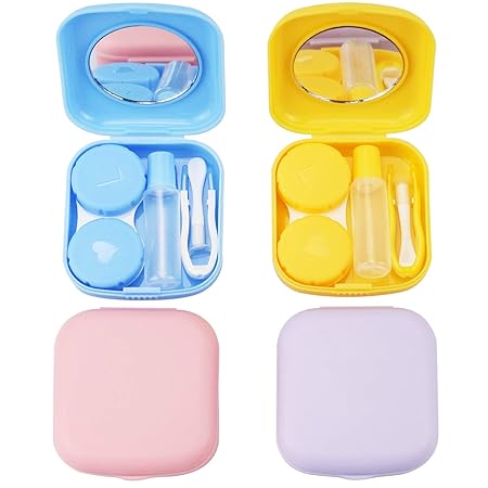 Contact Lens Case, Contact Case, Colorful Mini Contact Lens Cases, Lens Box with Mirror for Travel in Purple, Yellow, Pink, Blue, is Your Travel Outdoor Choice (4pcs)
