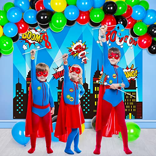 Decorlife FT-ZH-QDA040 89Pcs Superhero Photo Booth Props Include Photography Backdrop, 16 Slap Bracelets, 10 Photo Booth Props, Balloons, Stickers And Happy Birthday Banner For Superhero Party Decorations thumb #5
