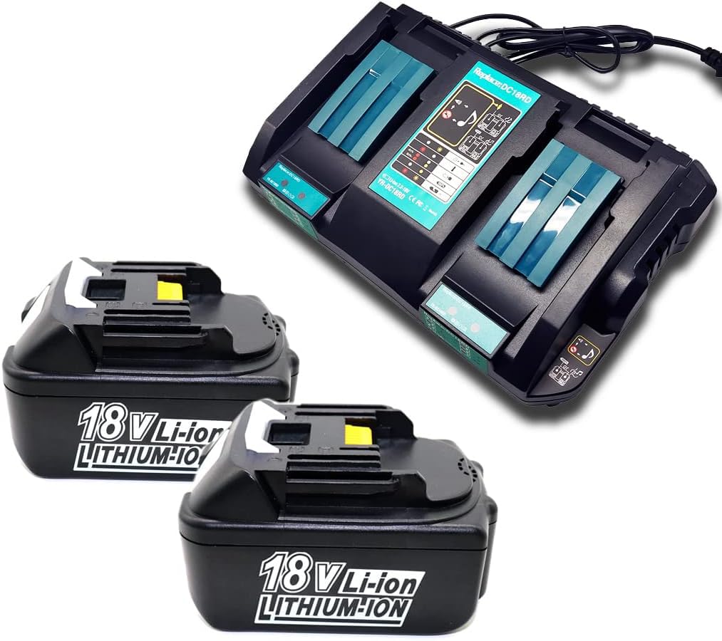 CNBY 2X BL1850B Battery 18V 5.0Ah, Replace for Makita 18V Battery with Charger DC18RD LXT400 BL1860B BL1830B BL1850 BL1830B BL1830 BL1845 DC18RC