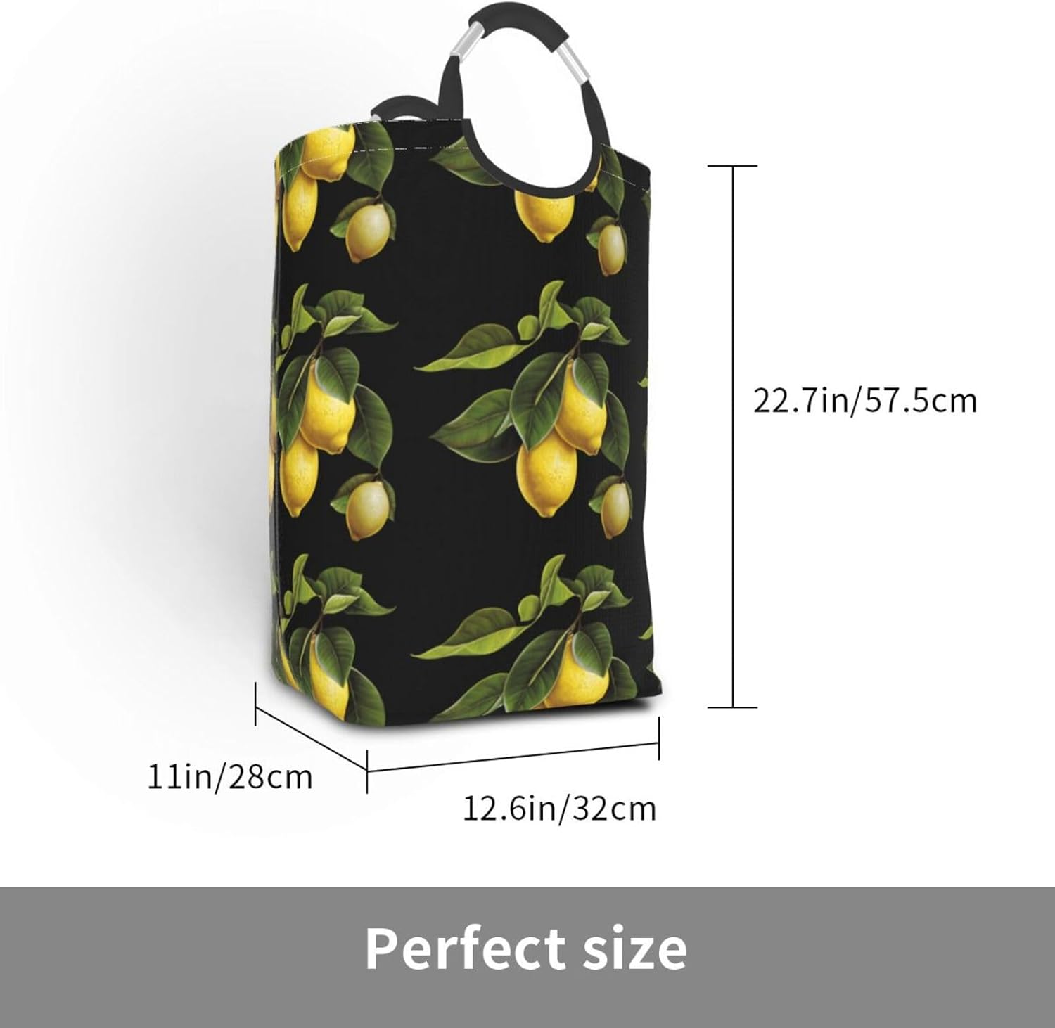 Fresh lemon Foldable storage bag, 50L capacity, suitable for laundry room, dormitory bedroom, dirty clothes storage basket.