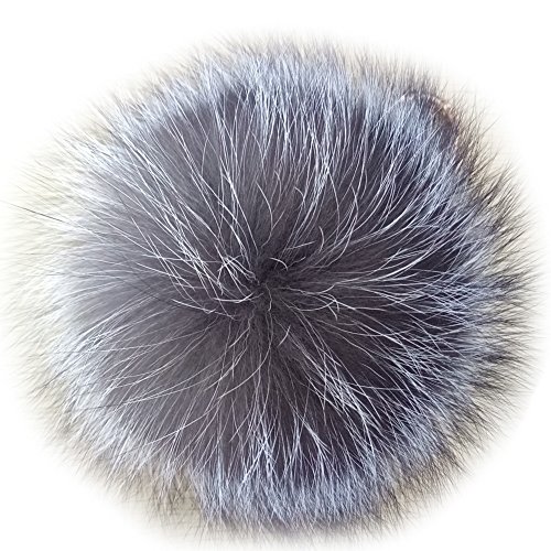 Valpeak 5'' Fur Ball Keychain Fox Fur Pom Pom Keychain Fluffy Fur Keychain Balls (Silver)