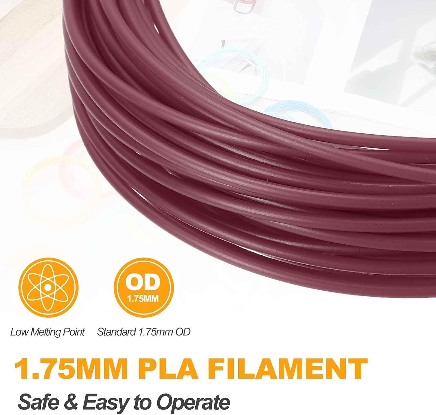 MECCANIXITY 2 Pcs 3D Pen Filament, 1.75mm Dia 33ft Each Length PLA 3D Printing Pen Filament Refills for 1.75mm 3D Printing Pen, Brown