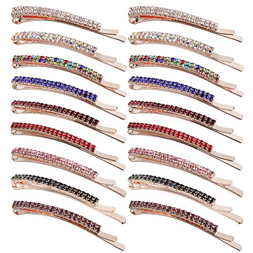 18 Pieces Rhinestone Bobby Pins, Double Row Clear Crystal Hair Barrette Clips Metal Hair Pin Decorations for Women Girls, 9 Colors