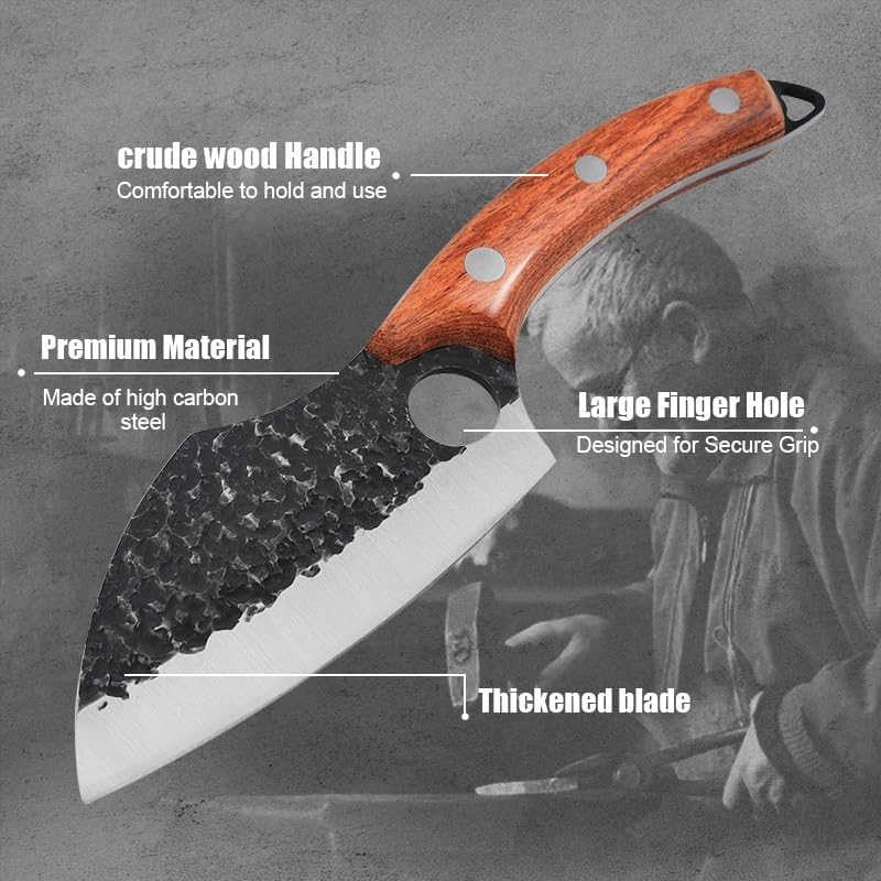 Meat Cleaver,Cleaver Knife Handmade Forged Small Kitchen Knives Multi-purpose Stainless Steel Ring Meat Cleaver Portable Sharp Slicing Knife Scimitar (Color : Knives with sheaths)