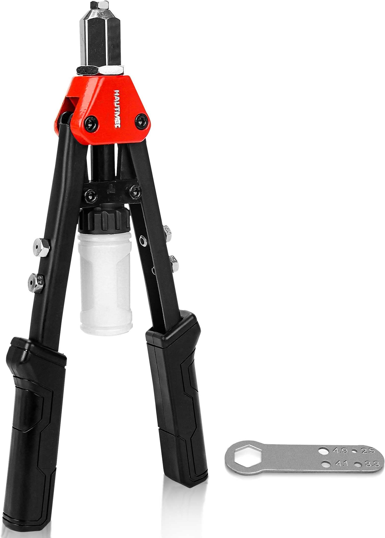 Pop Rivet Gun,13" Labor Saving Hand Riveter with 5 Replaceable Nosepieces And Rivets Collecting Bottle HT0129-HR