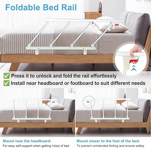 Miniatura 3 de Mybow Rieles de cama para adultos mayores, riel protector de cabecera para personas mayores, barra de asistencia para barandillas de cama, mango de