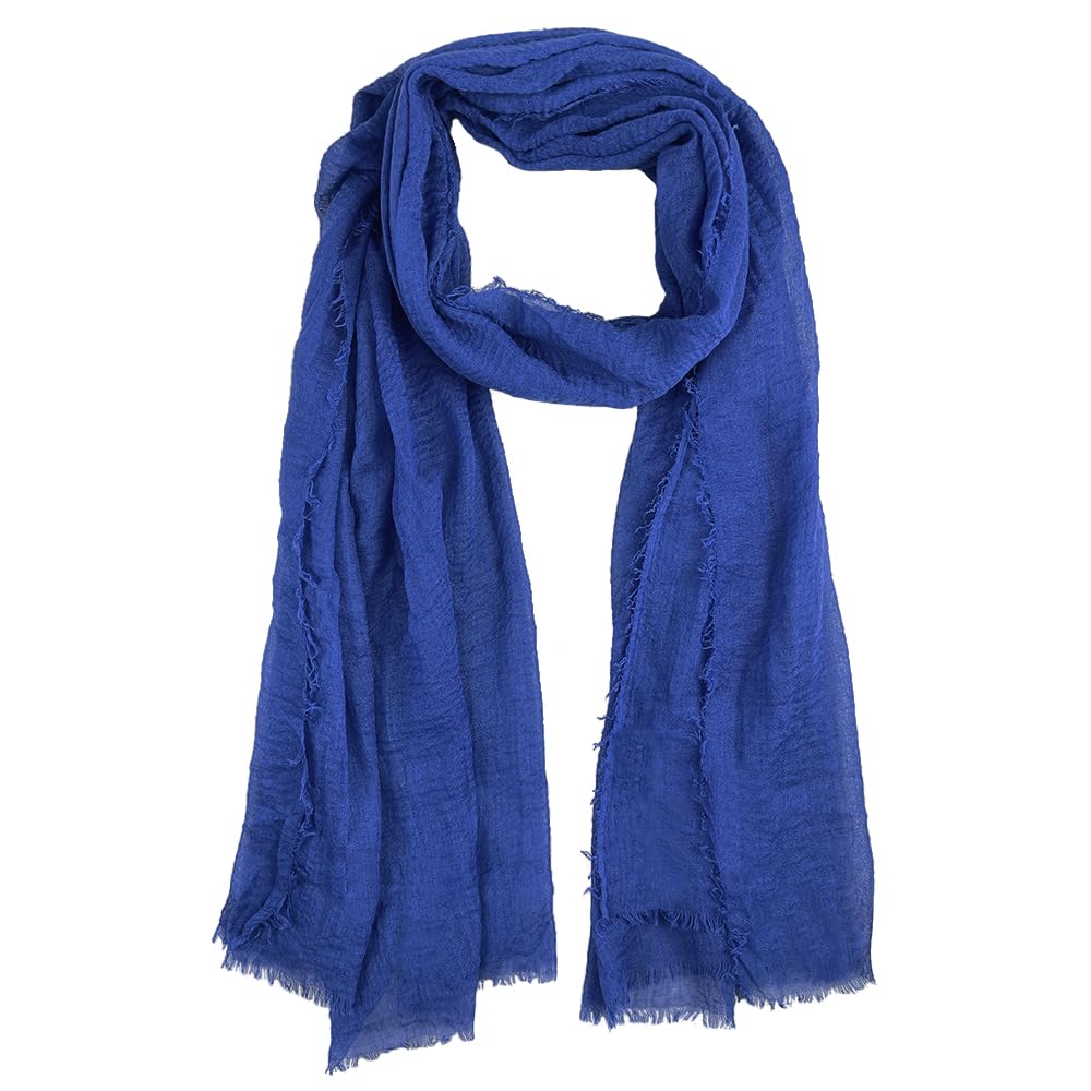 Summer Cotton Blend Crinkle Vintage Soft Scarf with Fringed Edges 35" × 70"