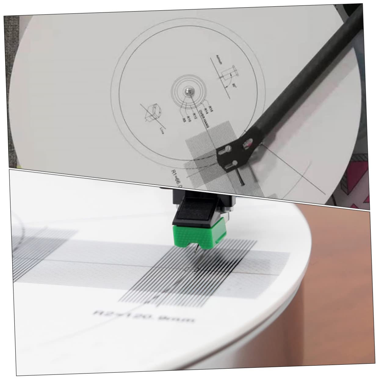 HEMOTON Disco di calibrazione dello stilo tappetino per giradischi in sughero calibrazione del pickup anti-scivolamento goniometro righello regolabile in acrilico alimentazione musicale