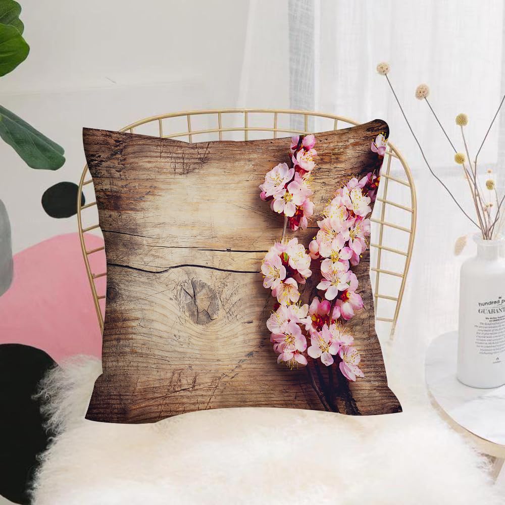 HYOSXW Cushion Cover,Throw Pillow Case Home Decorative for Living Room Bedroom Sofa Chair 16X16 Inch,Fleur de Printemps sur Table en Bois,Pillowcase 40X40cm
