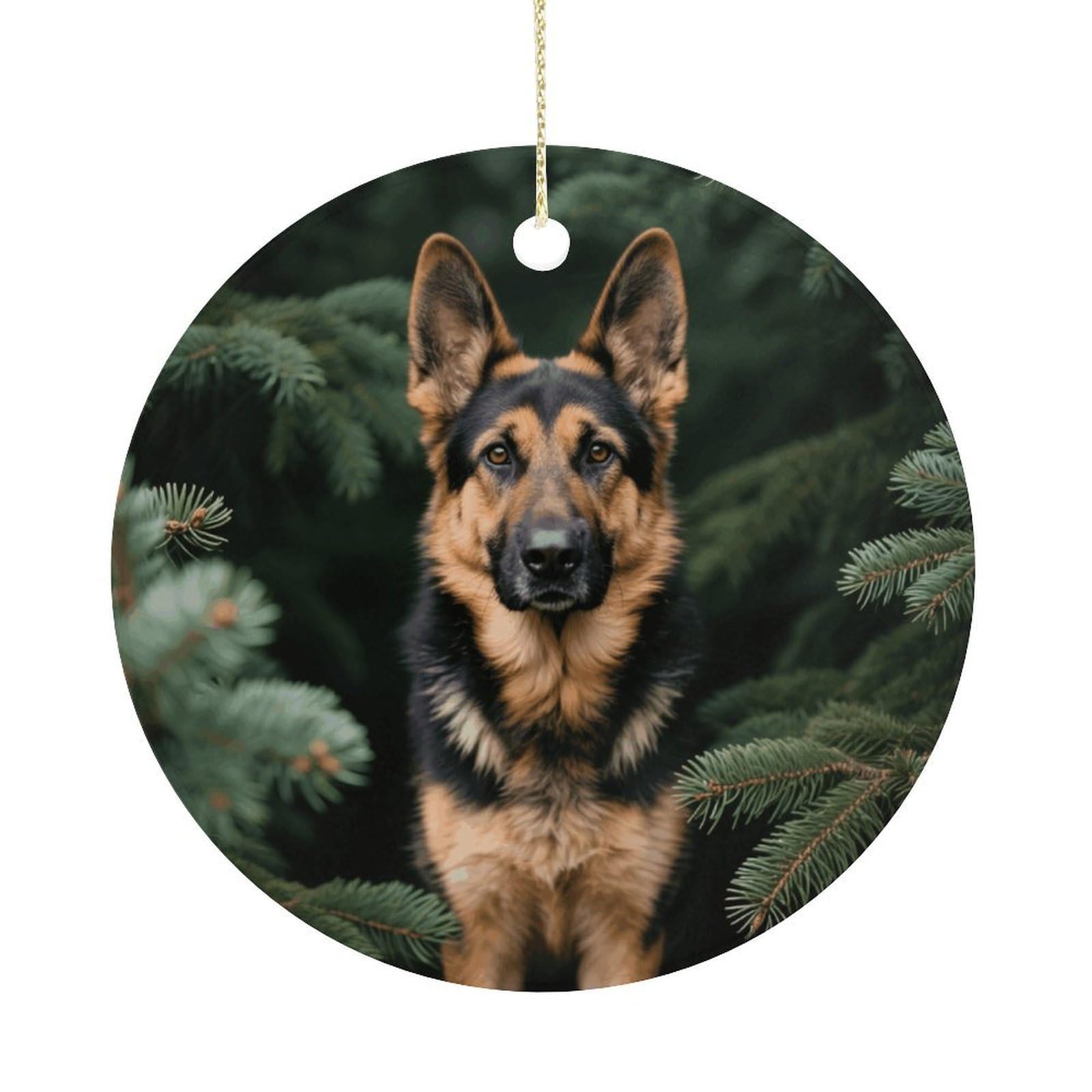 Personalized Christmas Ornaments 2025 Ceramic Hanging German Shepherd Ornaments with Gold String Double-Sided Vintage Holiday Decorations for Tree Mantel Tabletop Xmas Party Favors