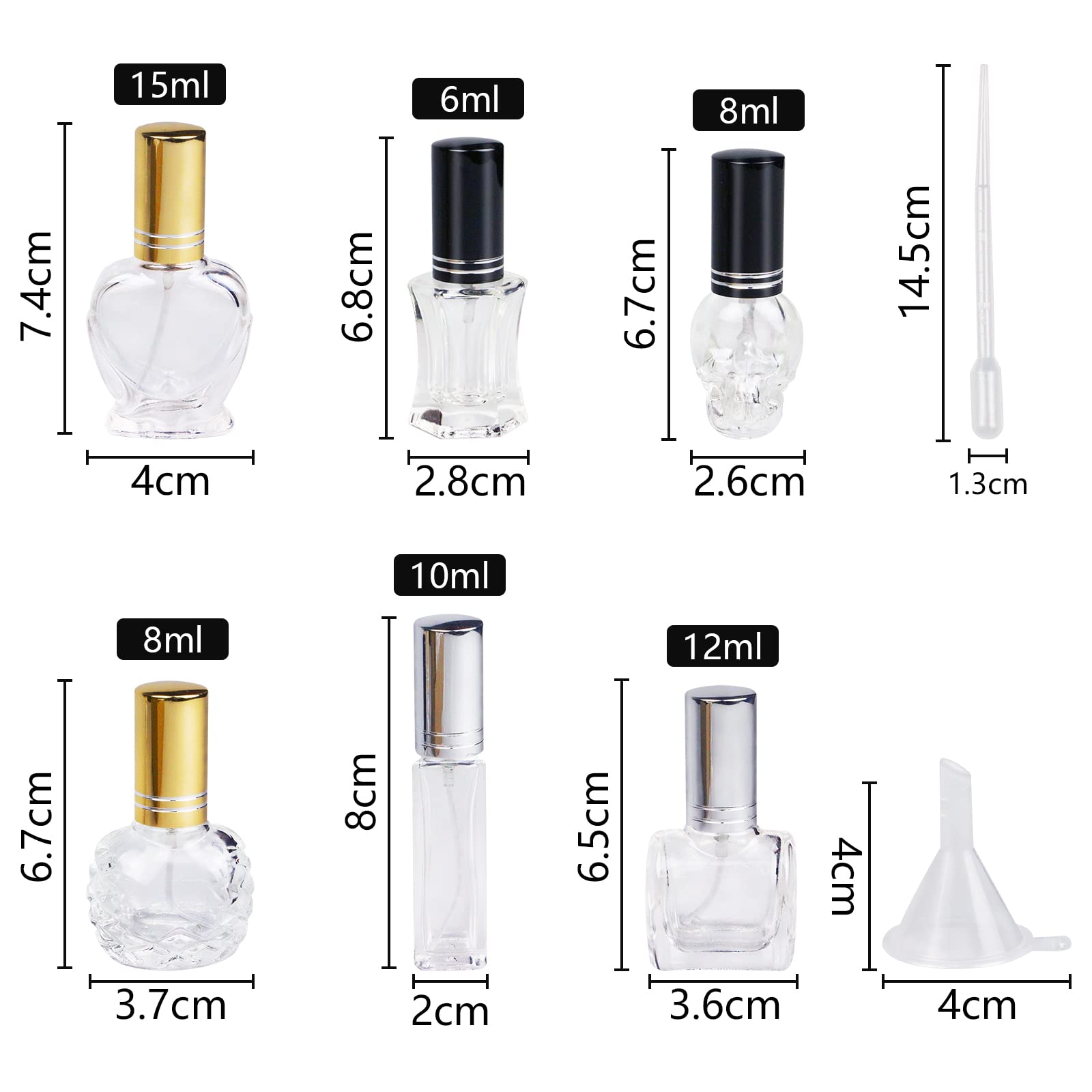 6 Flaconi Spray Per Profumo In Vetro Da Viaggio - 6-15 Ml, Ricaricabili, Atomizzatori Trasparenti, A Prova Di Perdite - 5