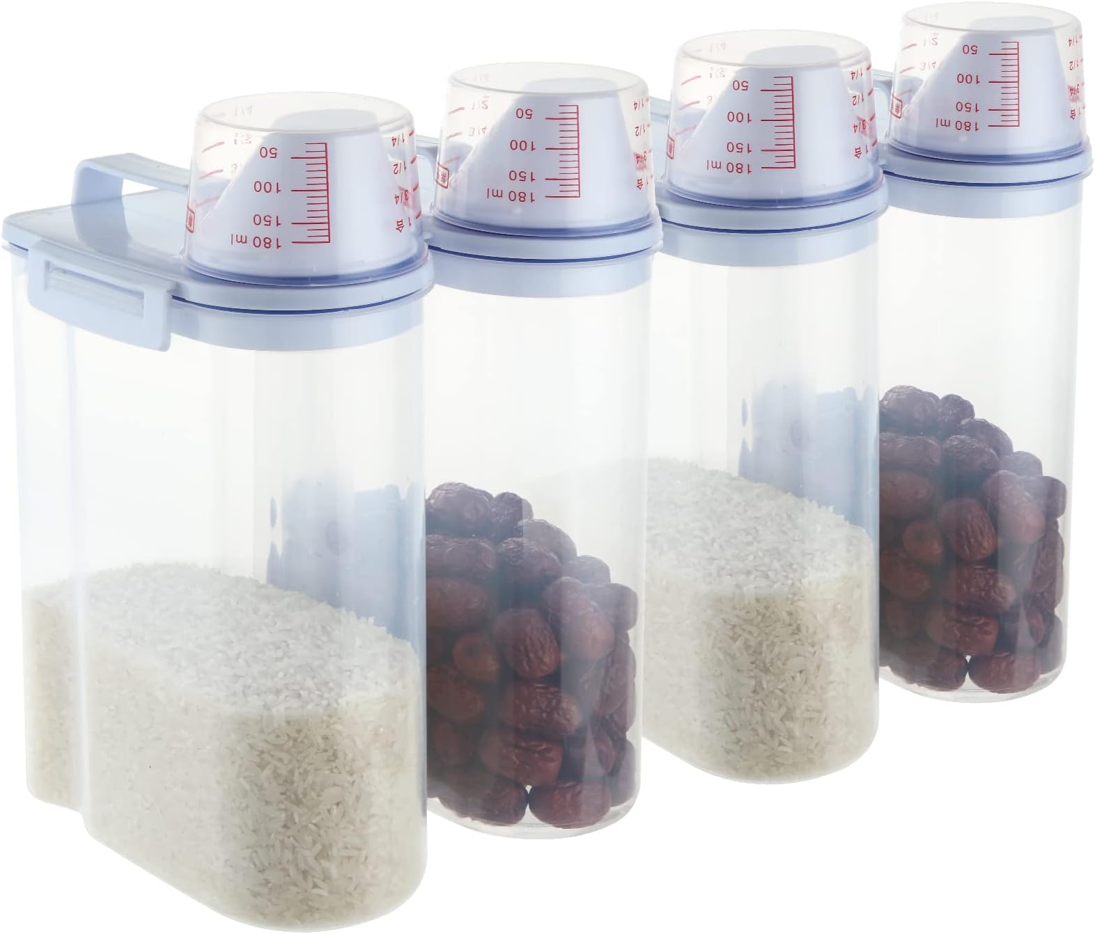 4-Piece Cereal Containers - 2KG Small Airtight Food Storage Containers with Measuring Cup for Flour, Rice, Pet Food, Dry Food