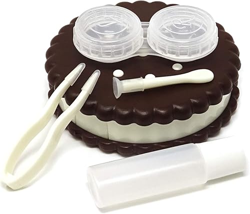 Miniatura 4 de Honbay Caja de lentes de contacto en forma de galleta Caja de lentes de contacto de viaje con espejo (marrón)