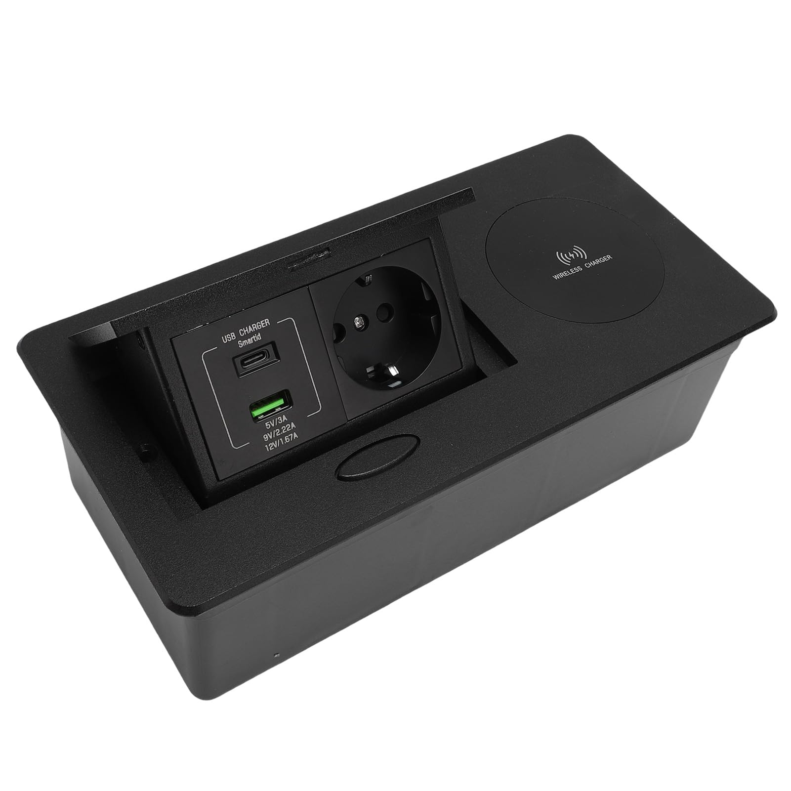 Jiawu Wysuwane Gniazdko Elektryczne z bezprzewodową ładowarką Wpuszczane Gniazdo Biurkowe Premium do Domowego Biura z wodoodporną konstrukcją w Kolorze Czarnym