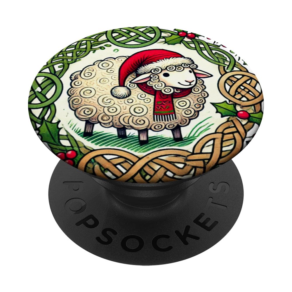 Christmas Sheep Lovers Illustration PopSockets Swappable PopGrip, Black