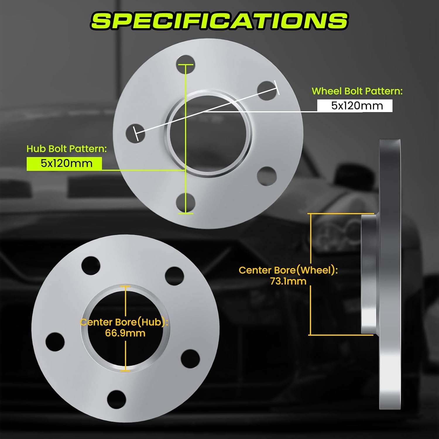 Customadeonly 5x120 Wheel Spacers for Camaro, Corvette C8 (2pcs 3/16" Thick) Hubcentric 66.9 to 73.1 Bore -Compatible for Aftermarket Wheels w/ 73.1mm Bore ONLY, 5x4.72 5mm Spacer