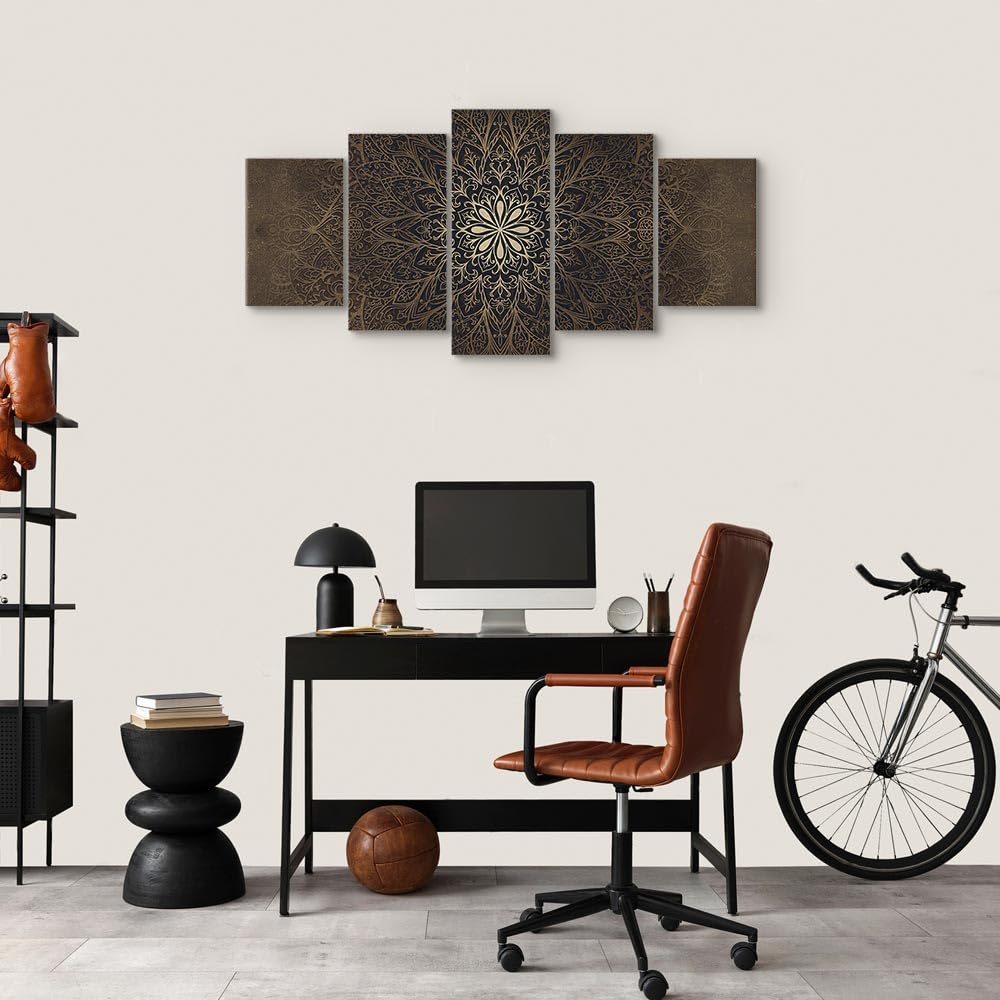 Cuadros B&D XXL - Cuadro en Lienzo Mandala 150x75 cm 5 piezas - Impresión en material tejido no tejido cuadros decoracion salon modernos lienzos decorativos dormitorios - Ornamento f-A-0515-b-n