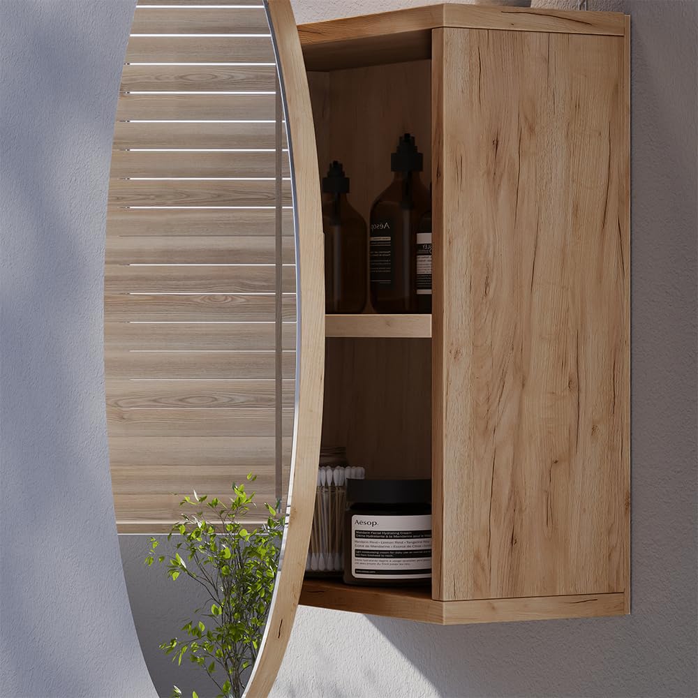 Vicco Specchio contenitore bagno Loki, Rovere dorato, 70 x 70 cm con 2 scomparti, per montaggio a parete con specchio e ripiano