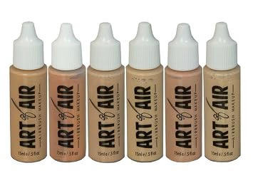 Professional Airbrush Cosmetic Makeup System/Fair to Medium Shades 6pc Foundation Set with Blush, Bronzer, Shimmer and Primer Makeup Airbrush Kit