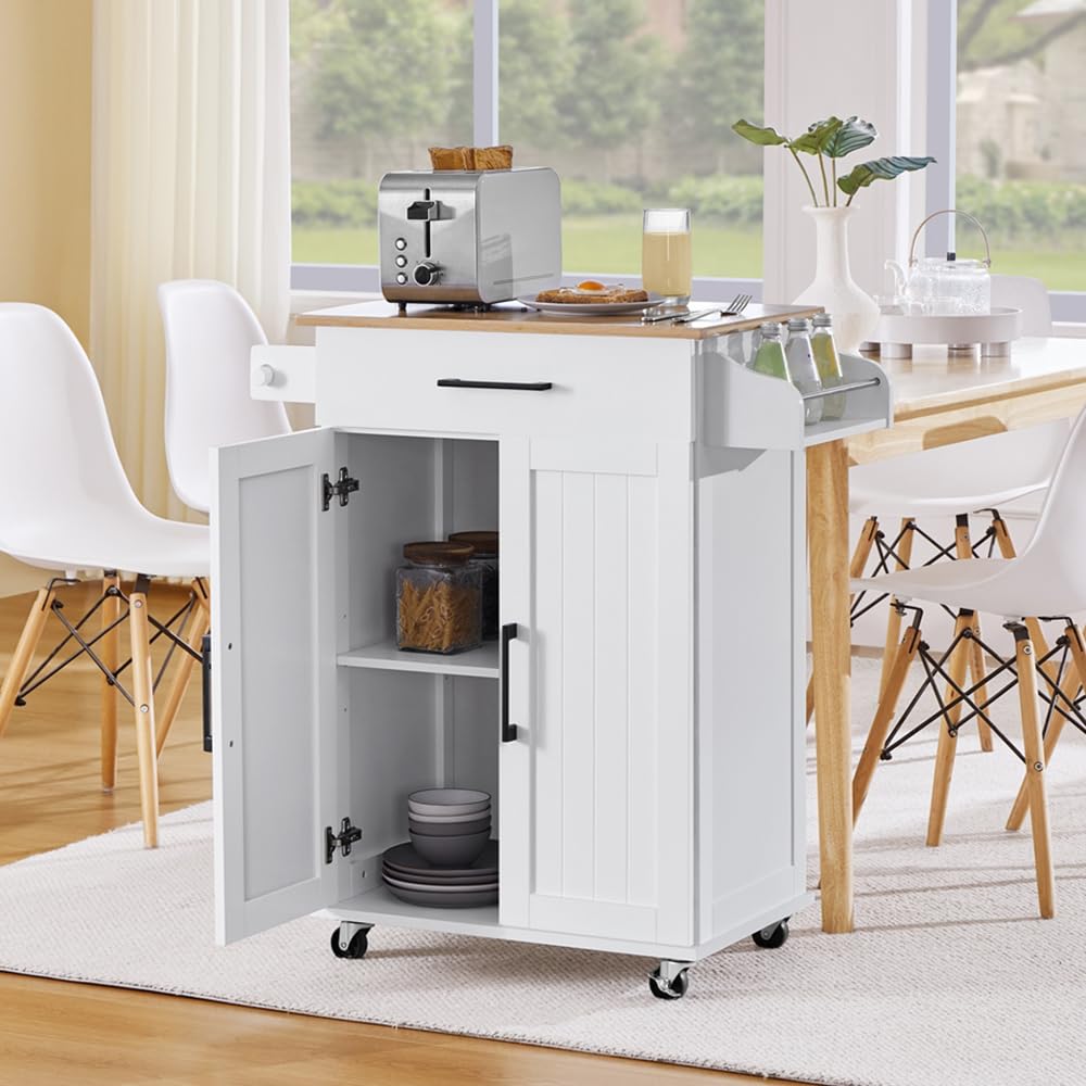 YAHEETECH Home Kitchen Bar & Serving Cart with Spice Rack and Utility Storage Drawer, Trolley Cart with Towel Rack and Storage Cabinet for Dining Room