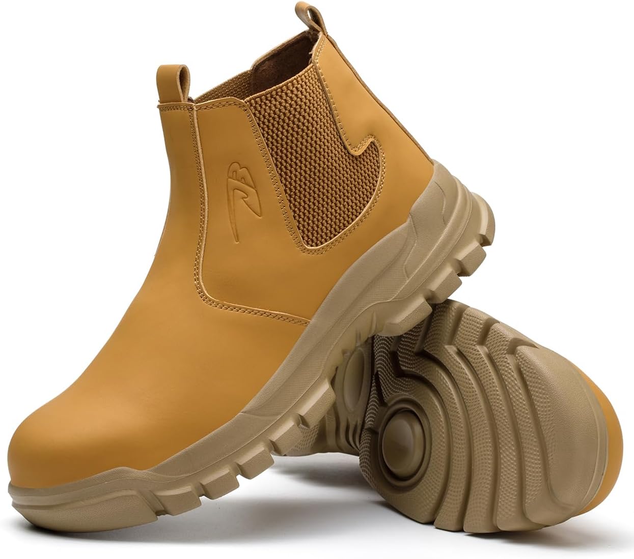 Micoklinlin Steel Toe Boots for Men Waterproof Safety Shoes Leather Chelsea Boots Puncture Proof Slip-on Work Boots