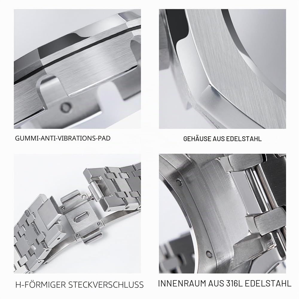 GA2100 Edelstahl-Uhrenarmband, Mod Kit, glatte Lünette ohne Nägel, Metallarmband, Zubehör, kompatibel mit Casio G-Shock GA2100/GA-2110 Herrenuhren