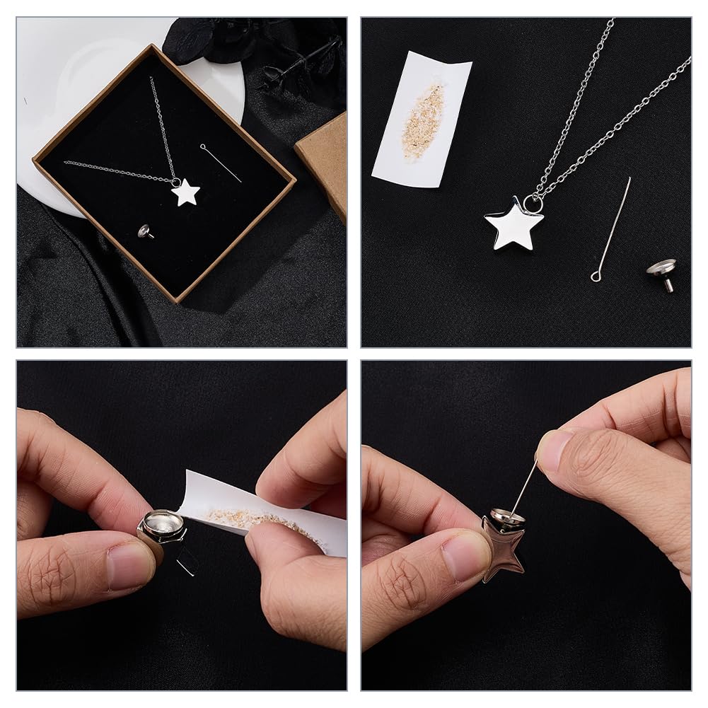 CREATCABIN Collana Urna A Forma Stella per Ceneri Ricordo Gioielli per Cremazione Urne Acciaio Inossidabile Ciondolo Mini Urna Collana Stella Argentata Medaglioni Portacenere Spilla A Imbuto 45.7cm