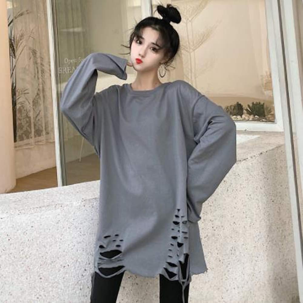 ★m★HYEIN SEO ダメージ加工 ロンT 長袖カットソー ☆m☆HYEIN SEO ダメージ加工 ロンT 長袖カットソー HYEIN SEO