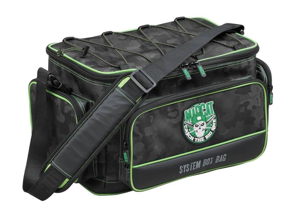 MADCAT System Box - Bolsa de pesca (18 L, 3 cajas impermeables para pesca de caballo, color negro y verde)